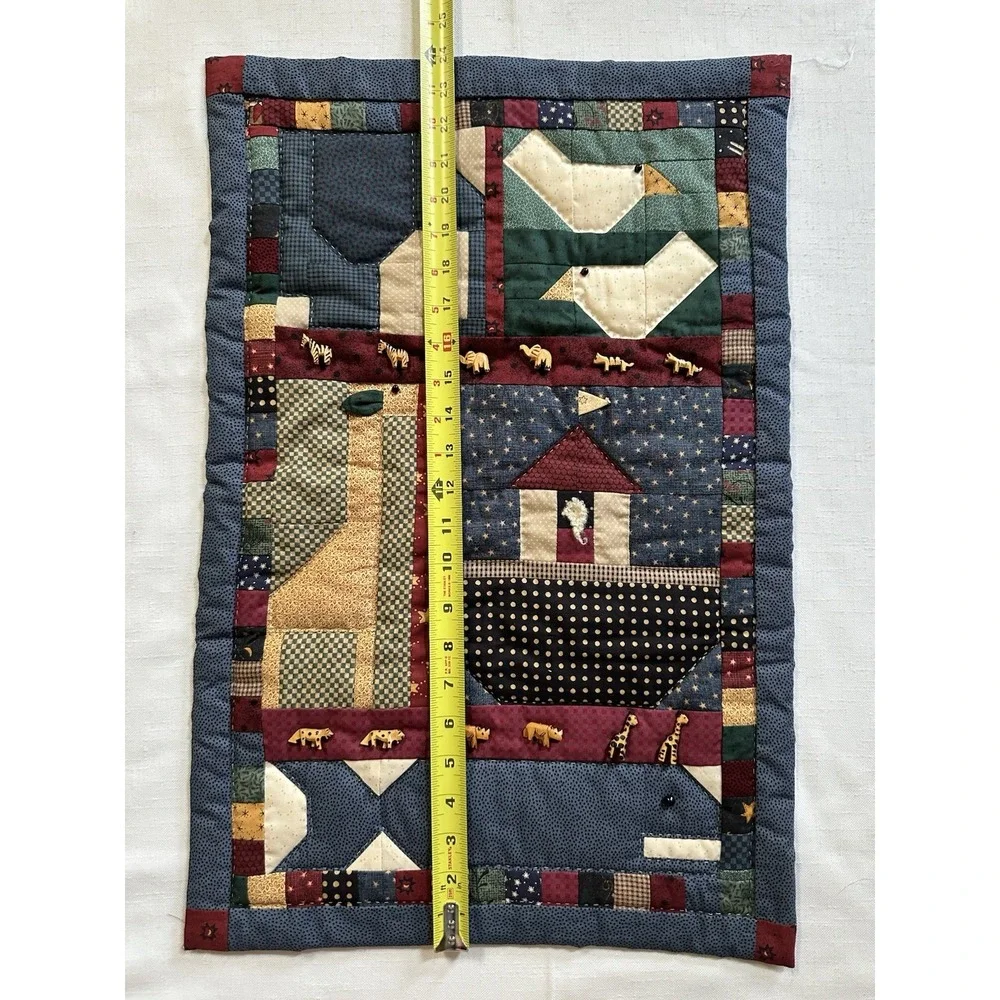 Vtg Folk Art Noahs Ark Mini Quilt 16x24 Wall Hanging Primitive Handmade